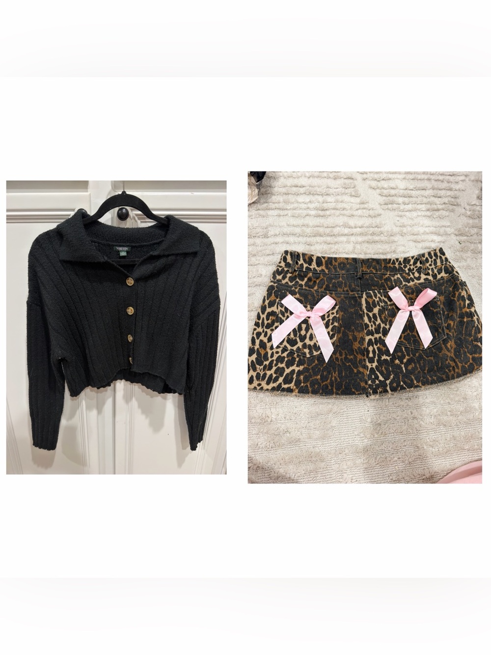 Fashion Nova Leopard Mini Skirt with Pink Bow Accents